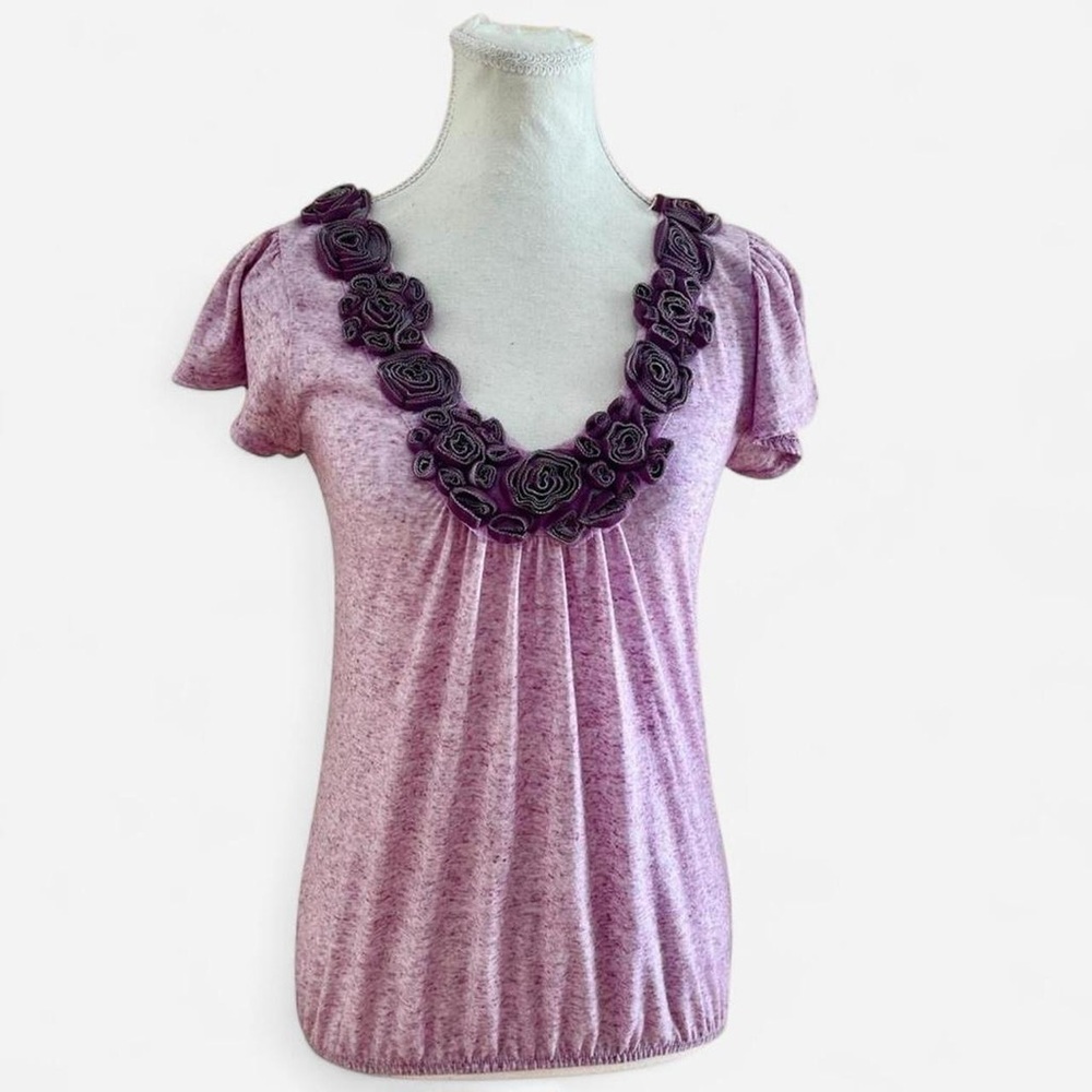 Full Tilt Lavender Blouse with Floral Accents